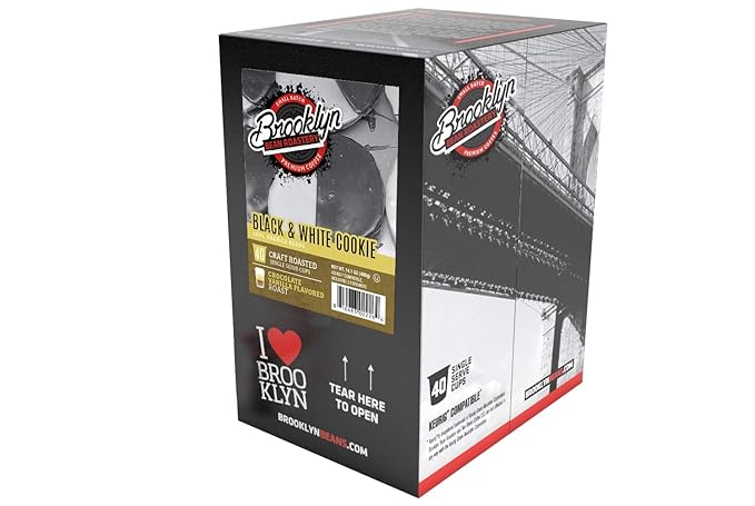 Brooklyn Beans Black and White Cookie Coffee Pods - Compatible with Keurig K Cup Brewers Including 2.0 Machines, 40 Count, Dessert-Inspired