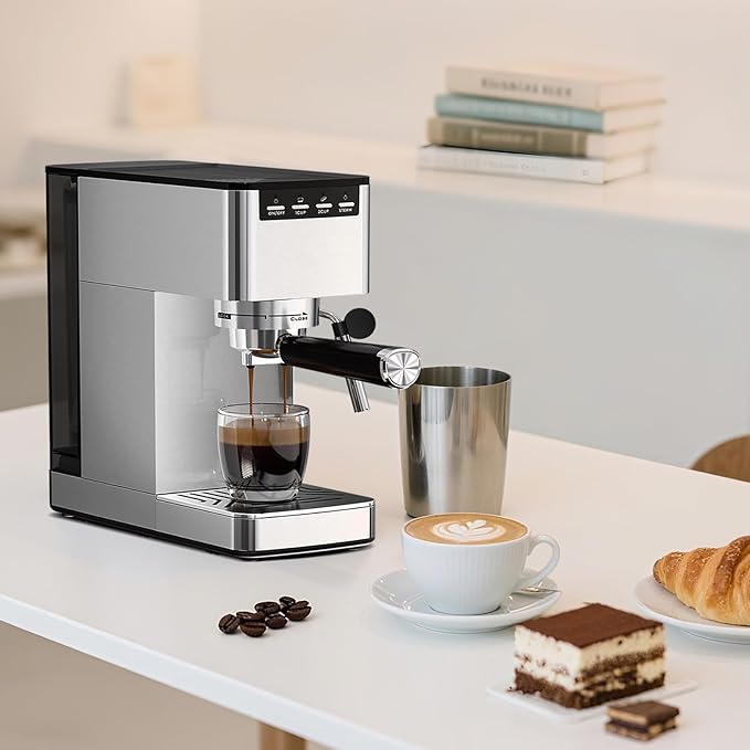 20 Bar Espresso Machine with Milk Frother, Semi-automatic Compact Coffee Maker with Steam Wand for Cappuccino/Latte, 42oz Removable Water Reservoir, Ideal for Home/Office, Stainless Steel
