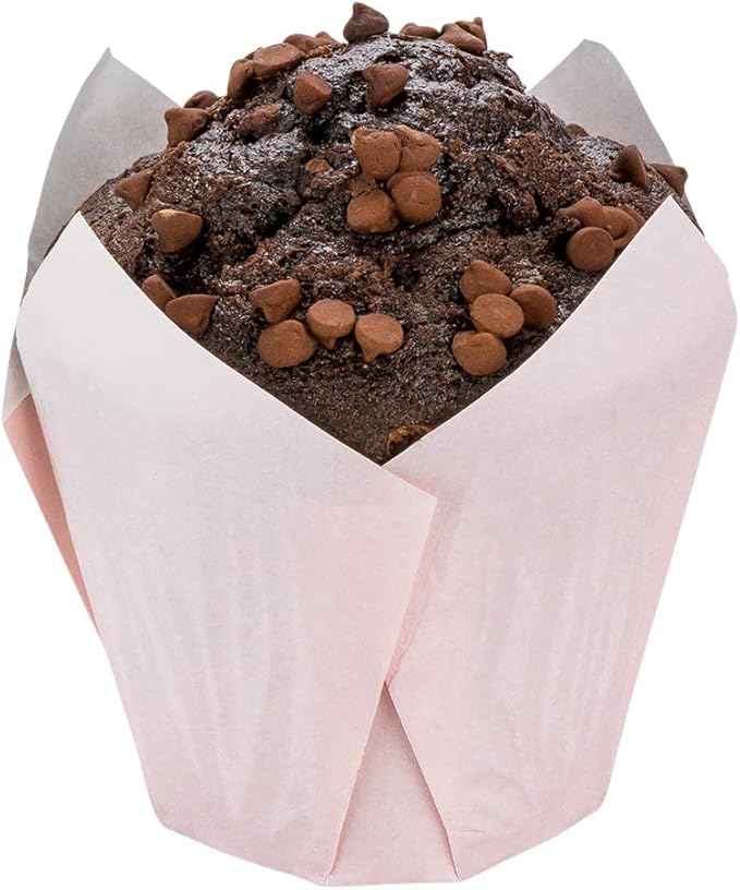 Restaurantware Panificio Premium 4 oz Pink Paper Tulip Baking Cup: Paper Baking Cups Perfect for Muffins Cupcakes or Mini Snacks - Greaseproof - Disposable and Recyclable - 200ct Box