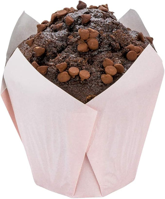 Restaurantware Panificio Premium 4 oz Pink Paper Tulip Baking Cup: Paper Baking Cups Perfect for Muffins Cupcakes or Mini Snacks - Greaseproof - Disposable and Recyclable - 200ct Box