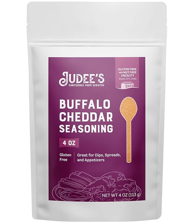 Judee's Gluten Free and Nut Free Buffalo Cheddar Seasoning 4 oz - Great for Salad Dressings, Seasonings, and Dips - Sprinkle over French Fries and Appetizers
