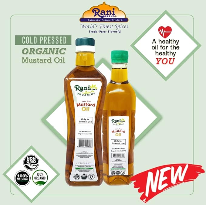 Rani Organic Mustard Oil (Cold Pressed) 16.9oz (500ml) ~ 100% Natural | Vegan | Gluten Free | NON-GMO | Indian Origin