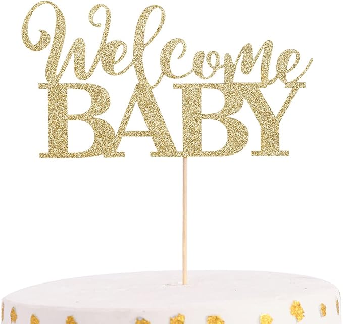 Welcome Baby Shower Cake Topper - Golden Glittering, New Baby, Welcome Baby Topper, Shower Topper竊똣reshmen Take Pictures to Decorate and Smash the Cake