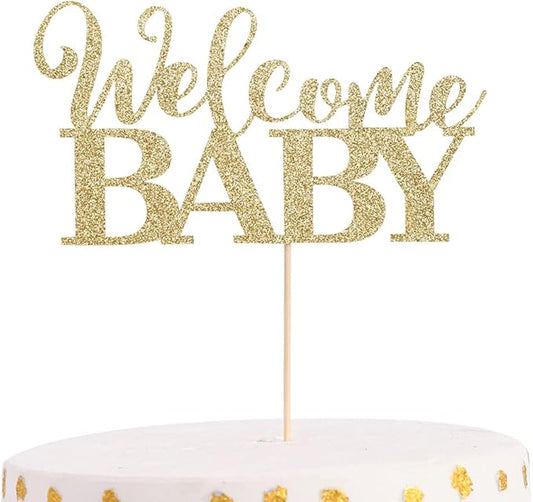 Welcome Baby Shower Cake Topper - Golden Glittering, New Baby, Welcome Baby Topper, Shower Topper竊똣reshmen Take Pictures to Decorate and Smash the Cake