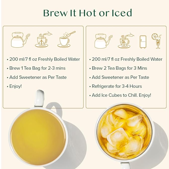VAHDAM, Lemon Ginger Tea Bags (100 Green Tea Bags) Low Caffeine | Fruity Flavor - Zesty Lemon & Ginger, Orange Peel | Resealable Ziplock Pouch | Brew Hot or Iced Tea