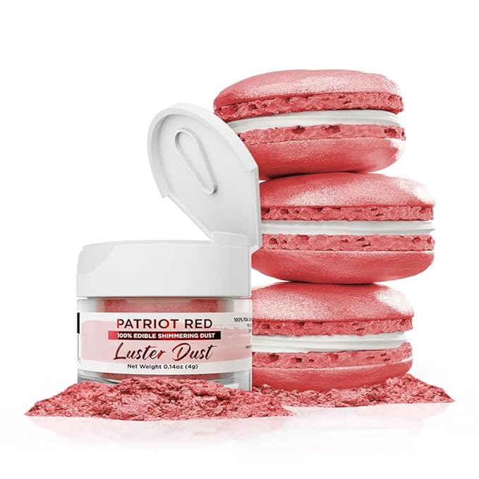 Luster Dust - Patriot Red (4g 1x Jar) | Edible Vegan Dust & Paint for Cake Decorating, Ice Cream, Desserts, Cocktails and Beverages by Bakell