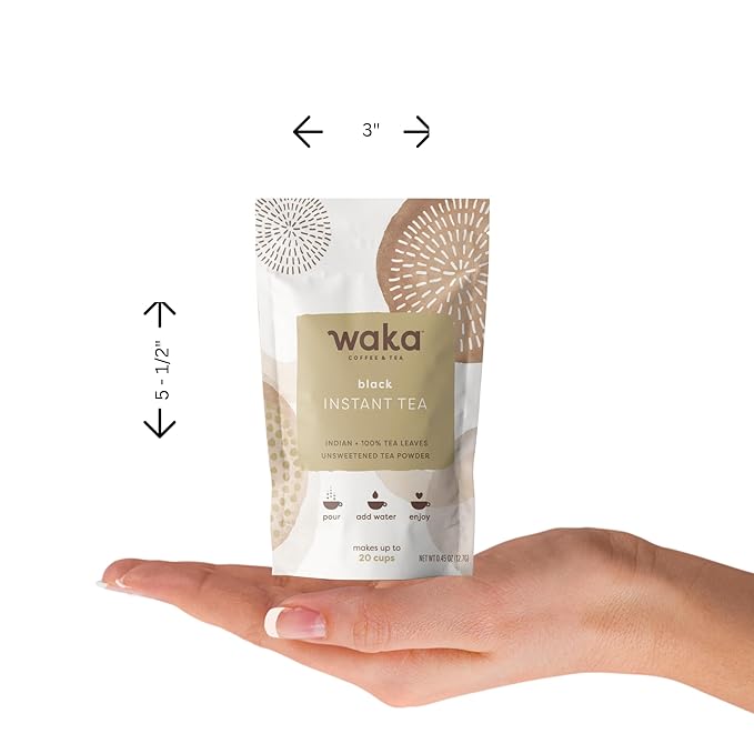 Waka Instant Black Tea Mix, Classic - 100% Tea Leaves, No Additives, Unsweetened Sample/Travel Size Tea Powder - Easy Quick Hot and Iced Teas, Up to 20 Cups or 5 Quarts (.45oz)