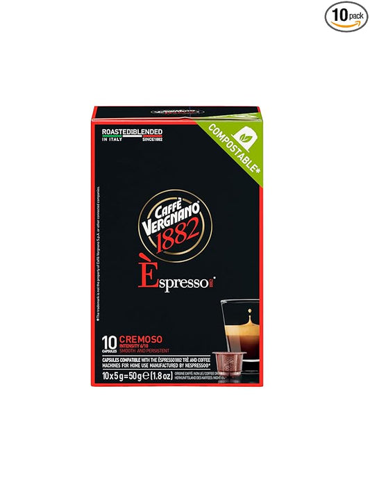 Caffe' Vergnano Medium Roast Espresso Original Line Machine Compatible Capsules - Arabica Robusta Espresso Coffee, Italian Coffee Espresso For Nespresso Coffee Machine, Intensity 6/10 - Cremoso,120 Ct