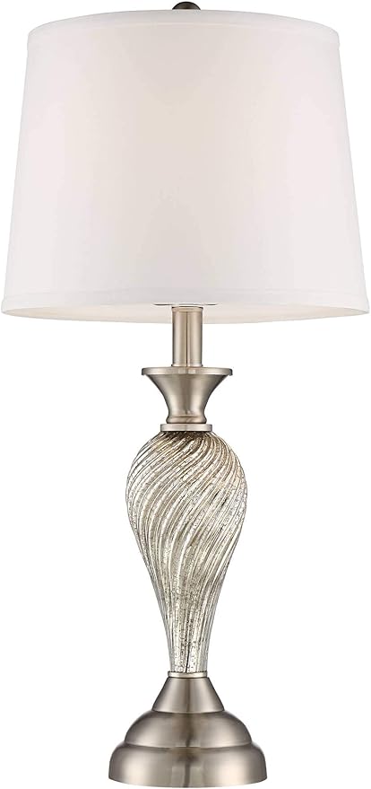 Regency Hill Arden 25" High Modern Table Lamps Set of 2 Table Top Dimmer Silver Brushed Nickel Finish Mercury Glass White Shade Living Room Bedroom Bedside Nightstand House Office Home Reading