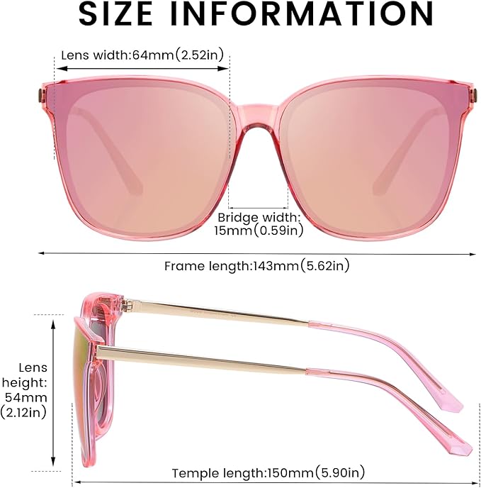 DUCO Oversized Polarized Sunglasses Womens Trendy Mirrored Shades Retro Round Vintage Light Weight UV400 Sun Glasses W016
