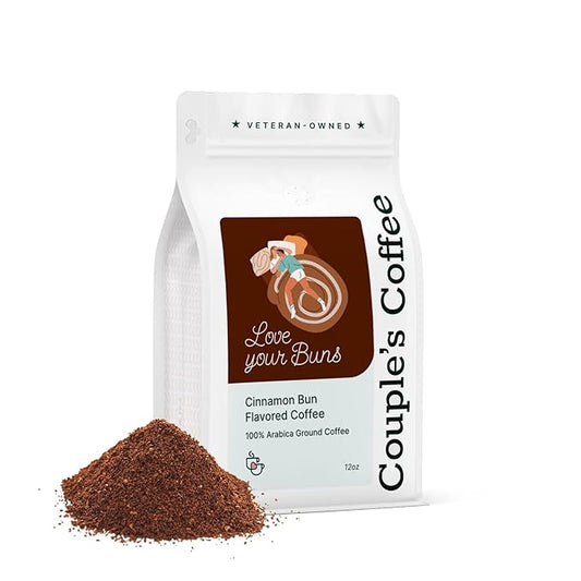Couple?™s Coffee Ground Coffee | Gives Back to Military Families | Love Your Buns | Medium Roast Cinnamon Bun Flavored Coffee | Made with 100% Arabica Beans | 12oz bag brews about 34 cups
