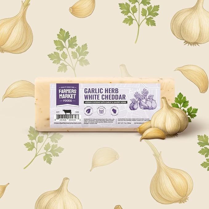 Farmers Market, Gluten Free, Keto, Paleo, Low Sodium, Zero Sugar, Wisconsin Cheese Gift Sets, 1-Pack, Garlic Herb White Cheddar