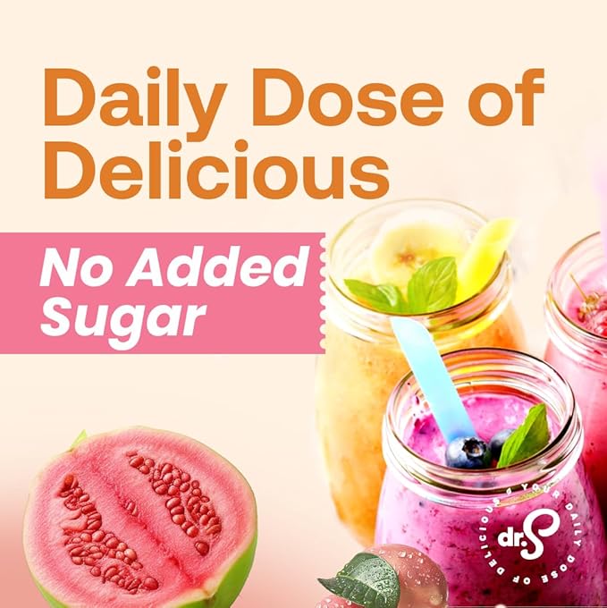 Dr. Smoothie 100% Crushed Guava & Passion Fruit ??No Added Sugar, Made with Real Fruits/Fruit Juice ??Vegan, No Artificial Colors or Flavors ??White Guava with Citrus & Passion Fruit ??46 oz Bottle