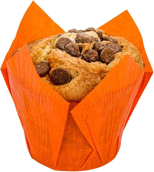Restaurantware Panificio Premium 4 oz Orange Paper Tulip Baking Cup: Paper Baking Cups Perfect for Muffins Cupcakes or Mini Snacks - Greaseproof - Disposable and Recyclable - 200ct Box