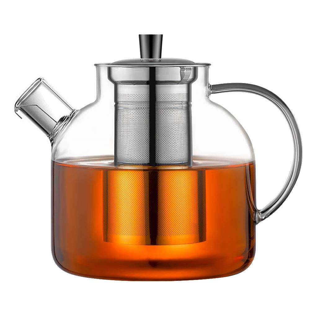 1500ml(50oz) Glass Teapot with Removable Infuser, Ehugos Stovetop Safe Large Tea Pot, Blooming and