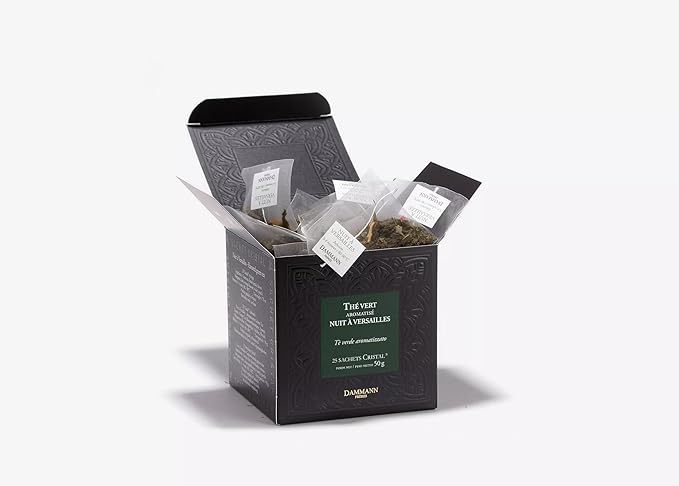 Dammann Freres Sachets, Nuit ? Versailles Tea Bags, Premium Gourmet French Green Tea, Blend Bergamot, Kiwi, Peach Flavors, 25 count (Single Pack)