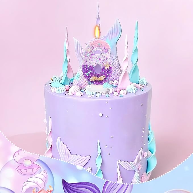 Purple Mermaid Party Number 6 Cake Candles, 2.76 inch Birthday Candle, Cake Topper Decoration for Birthday Party (Number 6)