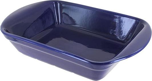 Blue Rose Polish Pottery - Blue Cobalt Large Rectangular Baker with Handles - 9" x 6.5" - Unique, Dishwasher Safe, & Durable Bakeware