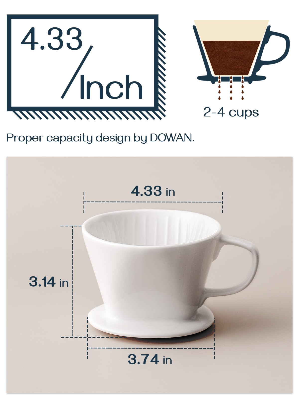 DOWAN Pour Over Coffee Maker, Non-Electric Pour Over Coffee Dripper, Manual Brew Maker, Single Cups