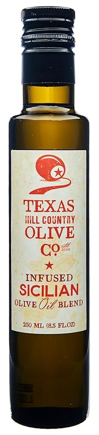 Texas Hill Country Olive Co Sicilian Infused Olive Oil - Cold Pressed Gourmet EVOO Olive Oil - Great for Dressing Dipping Marinade - No Artificial Flavors or Added Sugar - Made in Texas (8.5 Fl Oz)