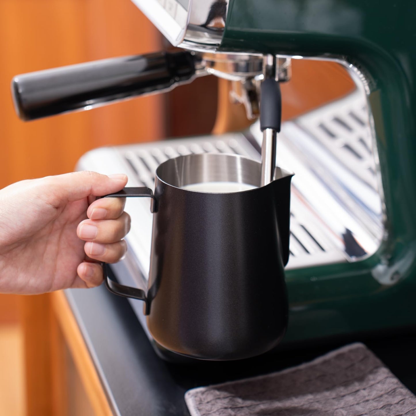 2 Pack Matte Black Milk Frothing Pitcher, 12oz/350ml & 20oz/600ml Espresso Steaming Pitcher