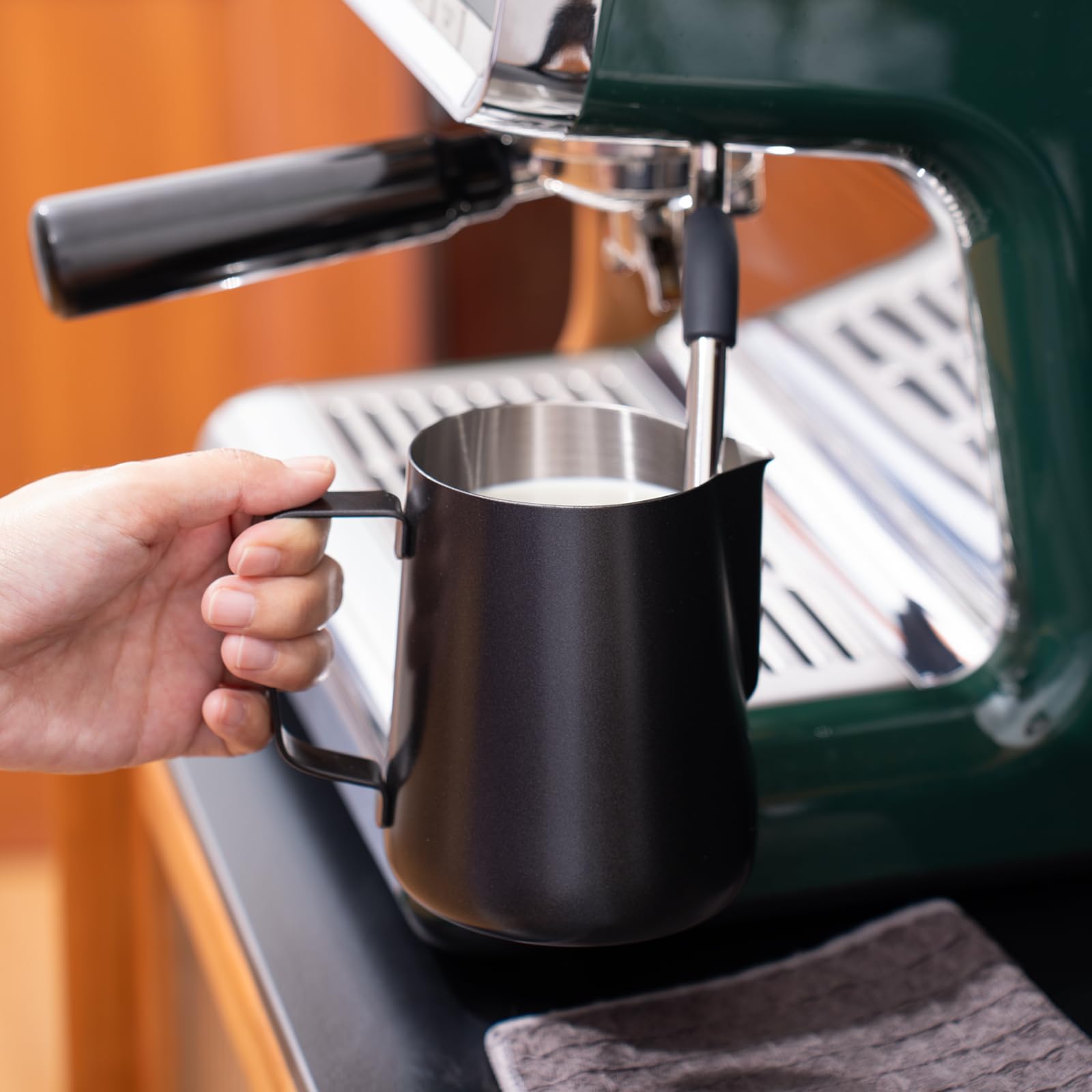 2 Pack Matte Black Milk Frothing Pitcher, 12oz/350ml & 20oz/600ml Espresso Steaming Pitcher