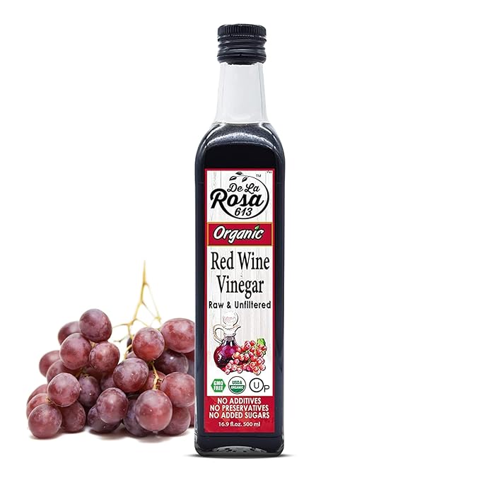 De La Rosa Organic Red Wine Vinegar, Raw & Unfiltered, Kosher for Passover, Vegan, Non-GMO & Gluten Free, Great for Salad Dressings, Marinades & More, Organic Red Wine Vinegar, 16.9 Oz (Pack of 1)