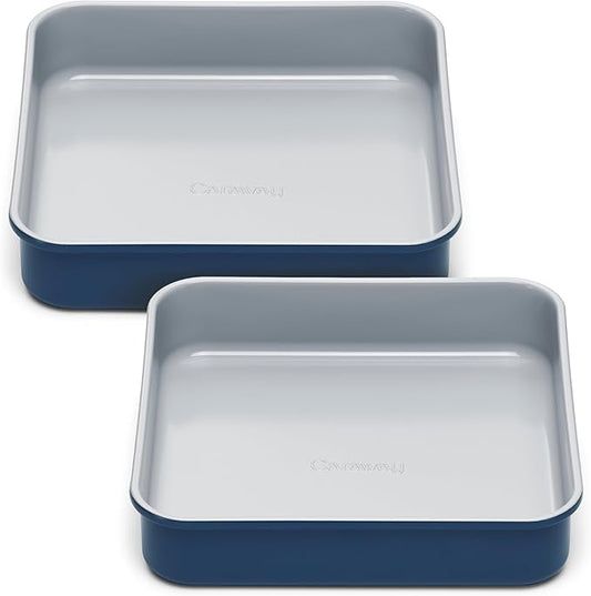 Caraway 9??Square Pan Duo - Non-Stick Ceramic Coating - Free From Forever Chemicals - Cake Pan Perfect for Brownies, Lemon Bars, & More - Navy