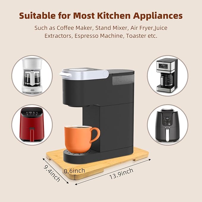 360째 Rolling Tray Bamboo Appliance Slider, Appliance Sliders for Kitchen Appliances Sliding Tray for Coffee Maker Appliances Mat Easily from Under The Cabinet Natural(13.9"횞9.4")