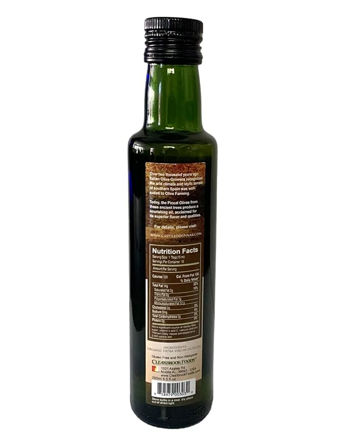 Castillo de Piñar First Cold Pressed 250ml Organic Extra Virgin Olive Oil Certified USDA Organic and NON-GMO