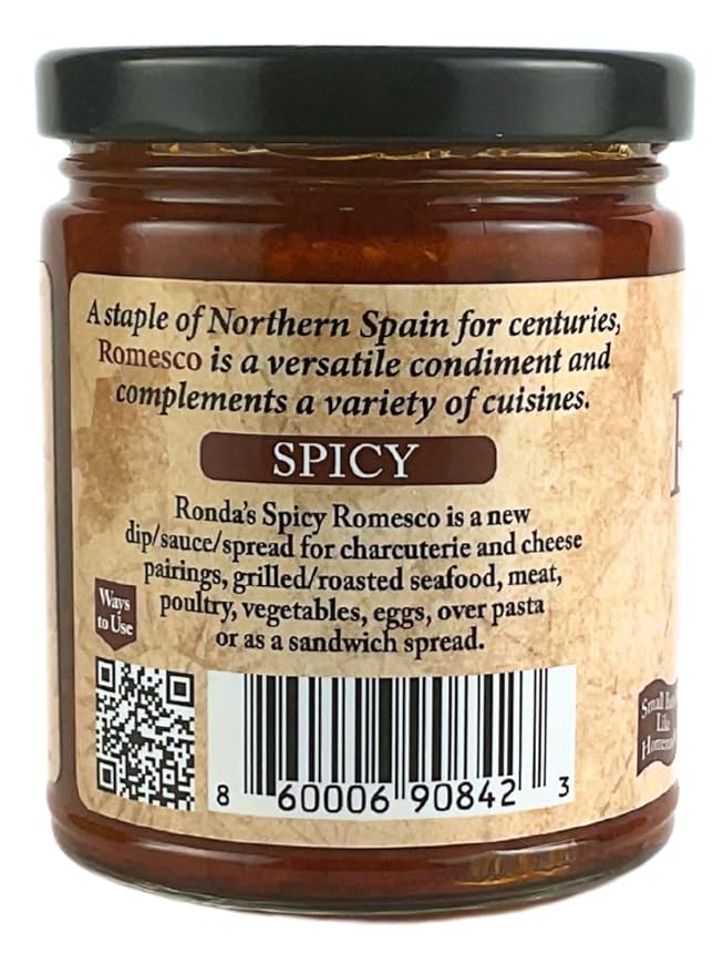 Spicy Romesco Dip, Spread, Sauce - Small-Batch with Almonds, Olive Oil, Red Peppers ??Red Sauce for Meat, Veggies, & Chicken by Ronda?™s Fine Foods