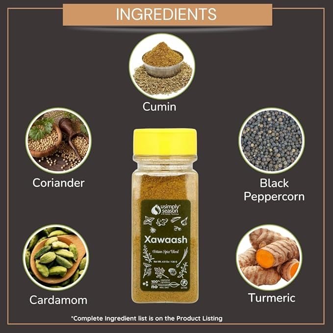 USimplySeason Xawaash Spice (4.8 oz) - East African Cuisine Inspired, Vibrant Blend, Perfect for Rubs, Marinades, and More - Vegan, Non-GMO, No-Salt, Made in USA