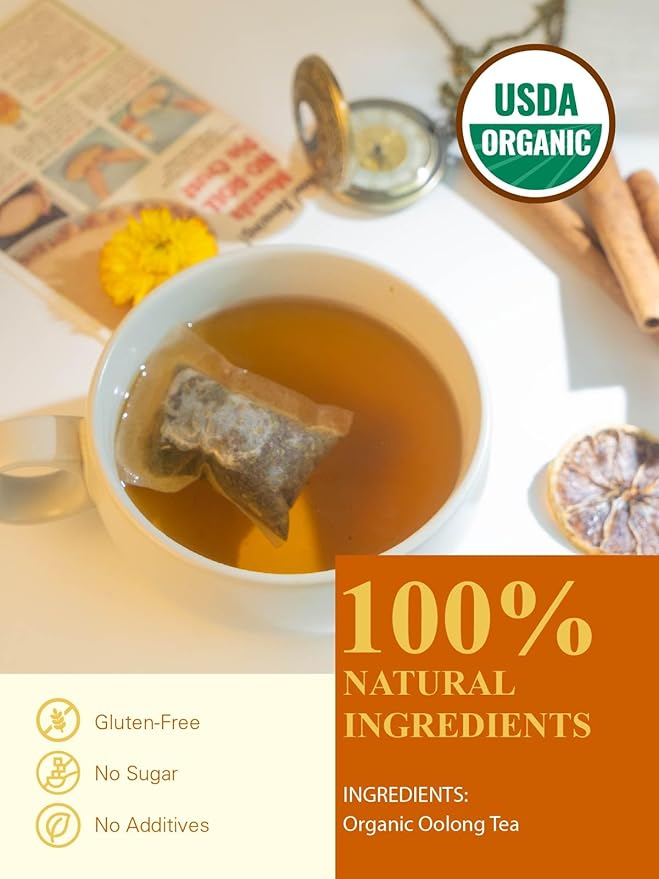 GLDNT Organic Oolong Tea Bags, Natural Organic Oolong Tea, Caffeinated, Hot & Iced Tea, 100 Count