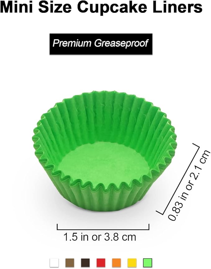 Greaseproof Mini Cupcake Liners, Premium Paper Baking Cups for Party Celebration,(Green, 300-count)
