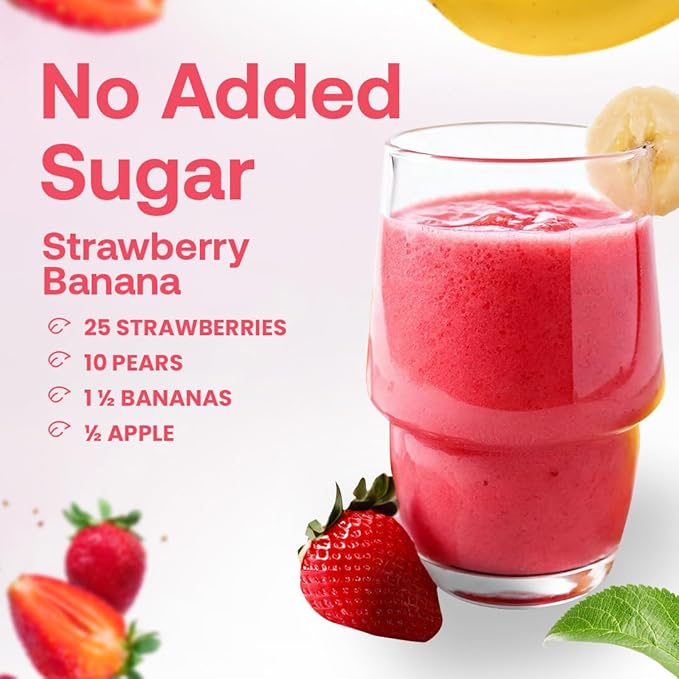 Dr. Smoothie 100% Crushed Strawberry Banana ??No Added Sugar, Made with Real Fruits/Fruit Juice ??Vegan, No Artificial Colors or Flavors ??Juicy Strawberries & Creamy Banana ??46 oz Bottle