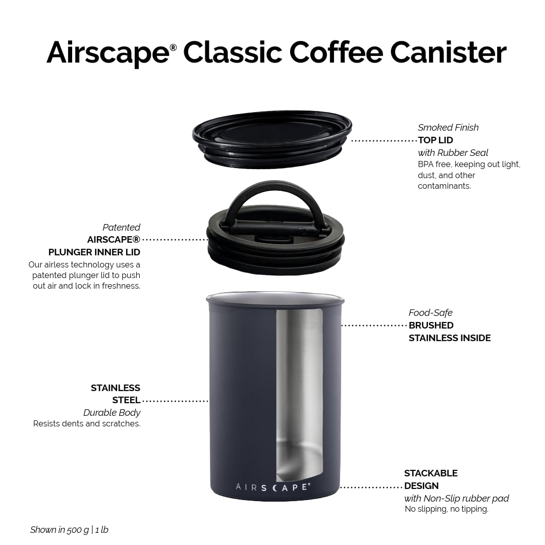 AirScape by Planetary Design | Airless Coffee Storage | 500g | Matte Black