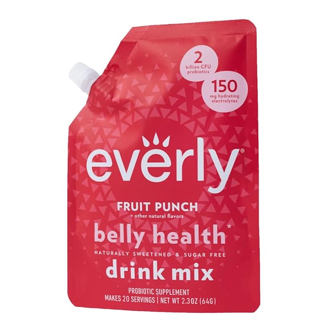 Everly Belly Health Probiotic Supplement - Sugar-Free, Zero Calorie, Keto-Friendly Water Flavoring & Enhancer - Fruit Punch, Natural Sweeteners Stevia & Organic Erythritol, 20 Servings Pouch