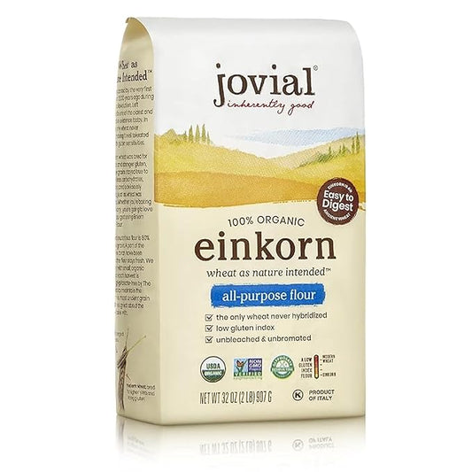 Jovial Organic Einkorn Unbleached All Purpose Flour - Bread Baking Flour for Sourdough, High Protein, Non-GMO, Organic Pizza & Pasta Flour, Glyphosate Free - 32 Oz