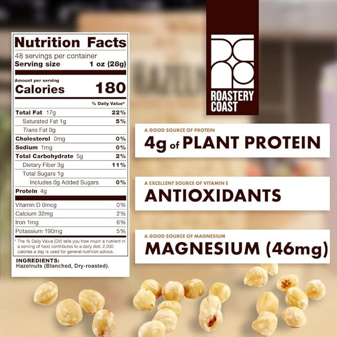 Roastery Coast Dry Roasted Hazelnuts | 3 LB | Unsalted | Filberts | Blanched | No skin | Kosher | Certified Gluten Free | Non-GMO | Paleo | Keto