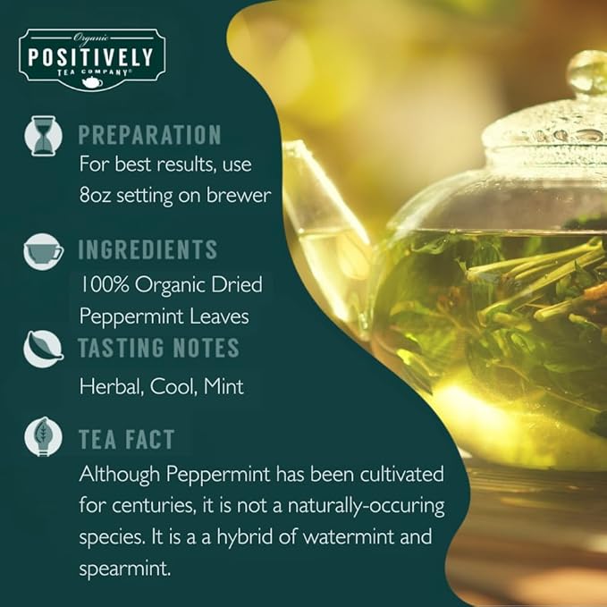 Organic Positively Tea Company, Peppermint Leaf Herbal Tea, K-Cup Compatible, 24 Pods