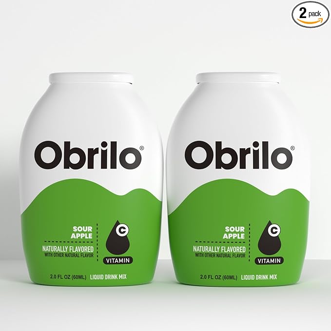 Obrilo Water Enhancer Liquid Flavoring Drops - ZERO Sugar/Calorie, Dye Free, Naturally Flavored Drink Syrup, 2.0 fl oz x 2 Bottles for Kids & Adults (Sour Apple)
