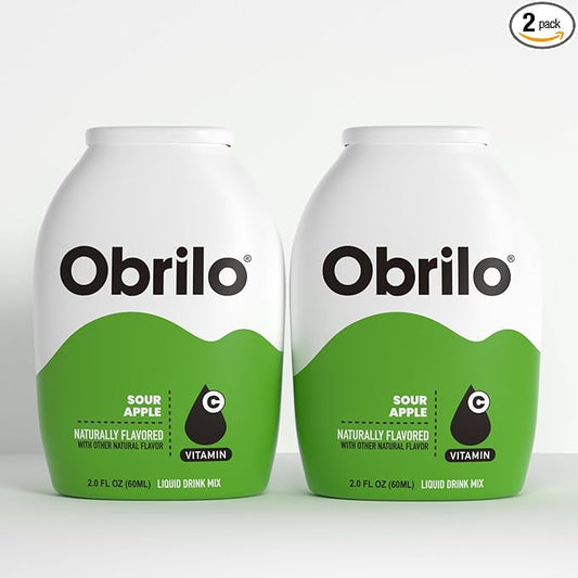 Obrilo Water Enhancer Liquid Flavoring Drops - ZERO Sugar/Calorie, Dye Free, Naturally Flavored Drink Syrup, 2.0 fl oz x 2 Bottles for Kids & Adults (Sour Apple)