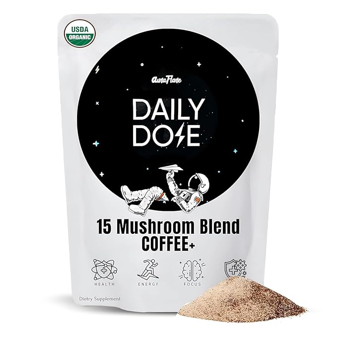 AuraFlare Mushroom Coffee | Premium Everyday Adaptogenic Mushroom for Better Focus, Energy and Digestion | Chaga, Lions Mane & L-Theanine | Doze Mushroom Coffee| 30 Servings (Pack of 1)