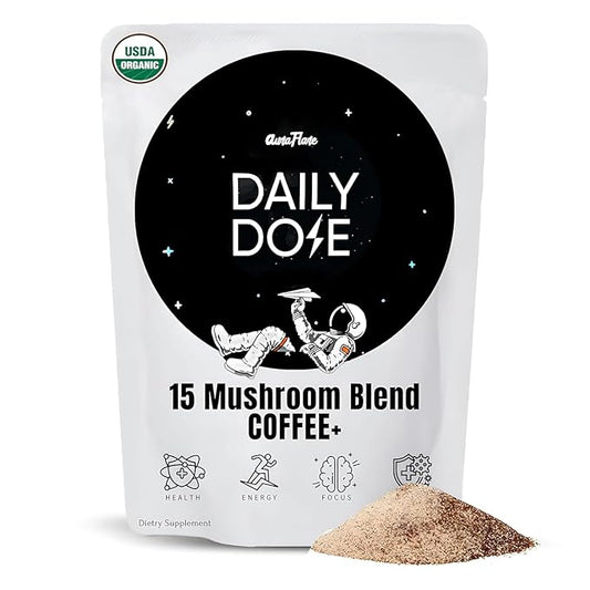 AuraFlare Mushroom Coffee | Premium Everyday Adaptogenic Mushroom for Better Focus, Energy and Digestion | Chaga, Lions Mane & L-Theanine | Doze Mushroom Coffee| 30 Servings (Pack of 1)