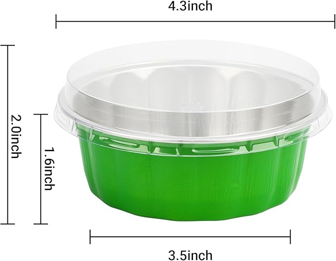 Beasea Disposable Ramekins 8oz, 100 Pack Foil Cups with Lids Cupcake Cups Grass Green Aluminum Foil Cups Creme Brulee Muffin Cupcake Baking Cup Mini Pudding Cake Tins for Party Wedding Birthday