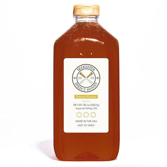 Beekeeper Direct Raw Unfiltered Honey - Real Raw Desert Flower Honey - All Natural Non-GMO Pure Gourmet Honey - Local California Sonora Desert Blossom Honey (5lbs Squeeze Bottle)