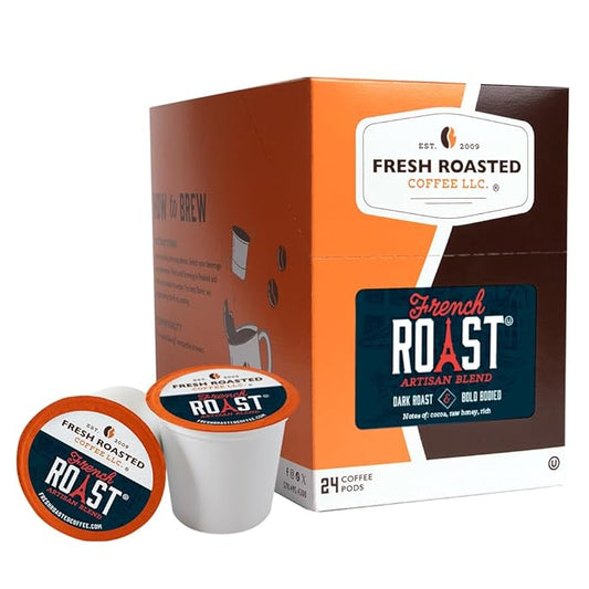 Fresh Roasted Coffee, French Roast, Dark, 24 Pods for K Cup Brewers