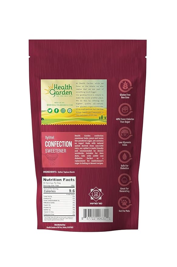 Health Garden Birch Xylitol Confection Sweetener - Non GMO - Kosher - Made in the U.S.A. - Keto Friendly (14 oz)