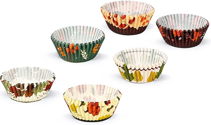 qiqee Thanksgiving Jumbo Cupcake Liners 300PCS Cupcake Liners Cupcake Cups 6 Designs Thanksgiving Hat Cupcake Papers Baking Cups Cupcake Wrappers (Large Size)