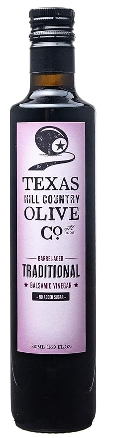 Traditional Balsamic Vinegar - Gourmet Barrel Aged Balsamic Vinegar - Great for Dressing Dipping Glazing - No Artificial Flavors or Added Sugar - Made in Texas (16.9 oz)